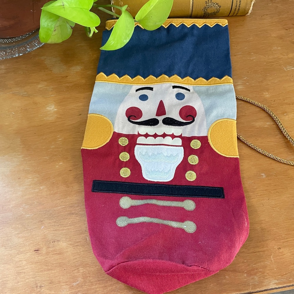 Williams Sonoma Nutcracker Wine Bag Cotton Canvas Holiday Bottle Gift Cover